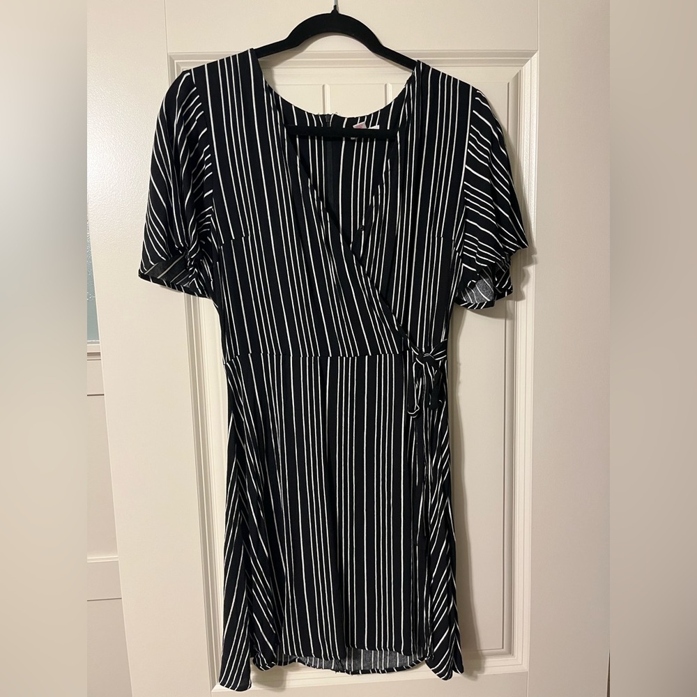 Target Black & White Striped Faux Wrap Dress
